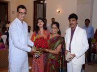 2014 Ms. Sheetal.P.Konduskar is being honored by the Hon. Revenue  Minister Balasaheb Thorat (Left to right - with Deepti Talpade, Prashant Konduskar 